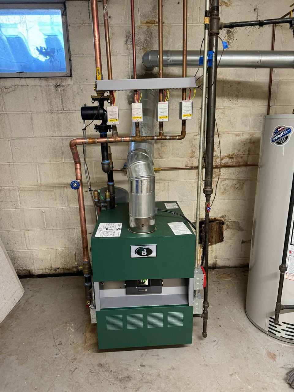 Boiler system installed with clean piping and venting